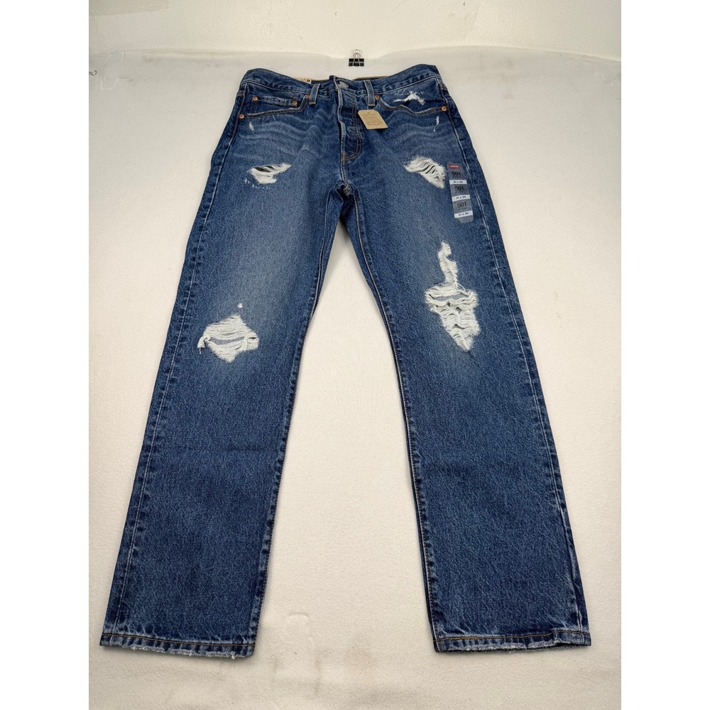 Levis 501 Original Fit Mens 31x30 Blue Distressed Straight Leg Jeans 00501-3249